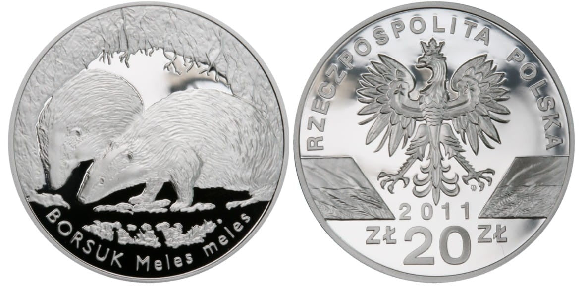 20 zł Borsuk (łac. meles meles) 2011