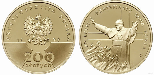 200 zł 20-lecie pontyfikatu Jana Pawła II 1998