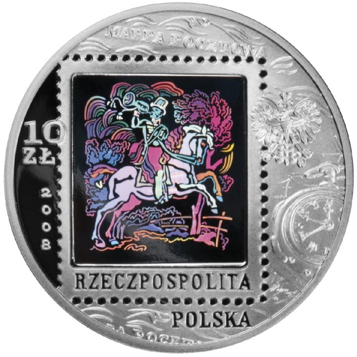 10 zł 450 lat Poczty Polskiej + hologram 2008