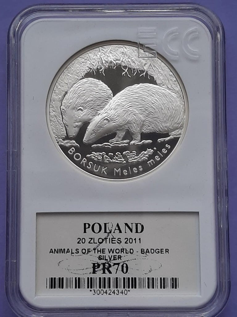 20 zł Borsuk (łac. meles meles) 2011 PR70