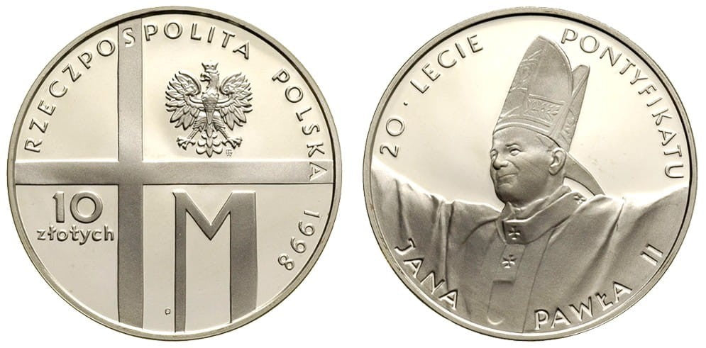 10 zł Jan Paweł II 20-lecie Pontyfikatu 1998