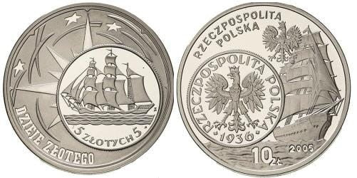 10 zł Dzieje złotego - żaglowiec 2005