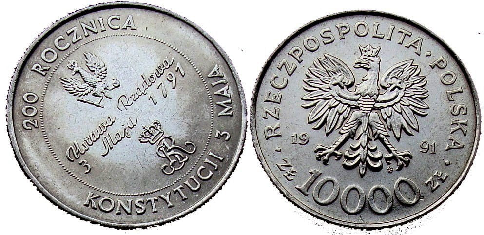 10000 zł 200 lat Konstytucji 3-go Maja 1991