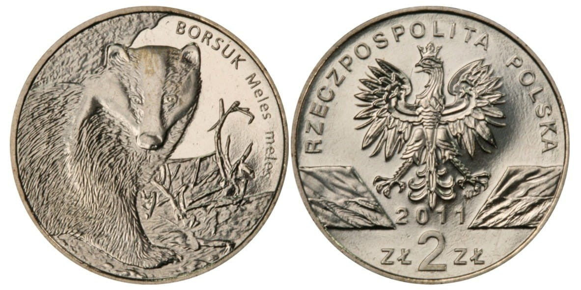 2 zł Borsuk (łac. meles meles) 2011