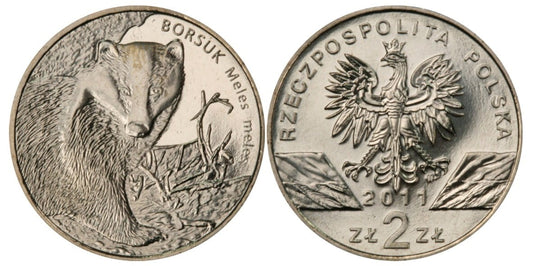 2 zł Borsuk (łac. meles meles) 2011