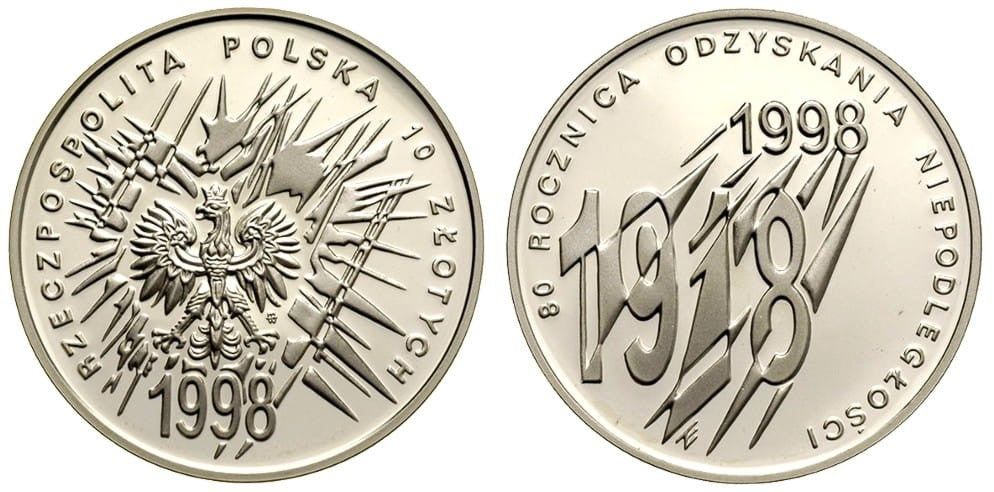 10 zł 80 rocznica odzyskania niepodległości 1998