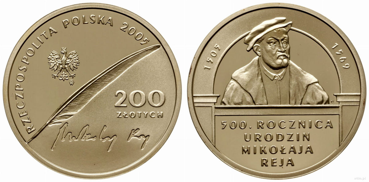 200 zł Mikołaj Rej (1505-1569), 500. rocznica urodzin 2005