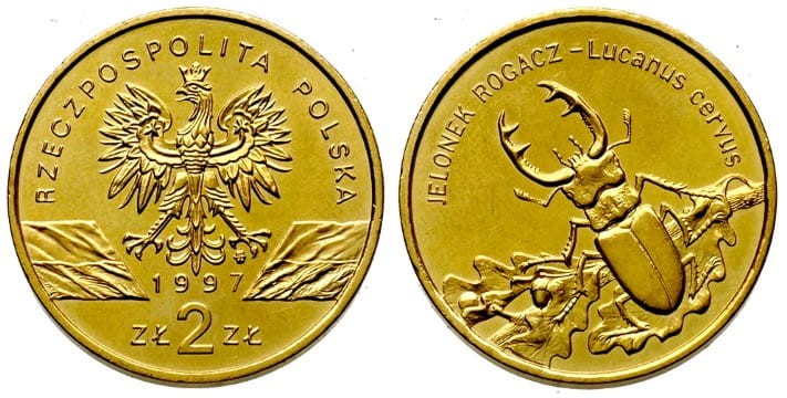2 zł Jelonek Rogacz (łac. Lucanus cervus) 1997